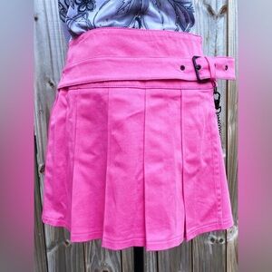 Y2K Festival Rave Feminine Skater Punk Pleated Bright Pink Mini Skirt